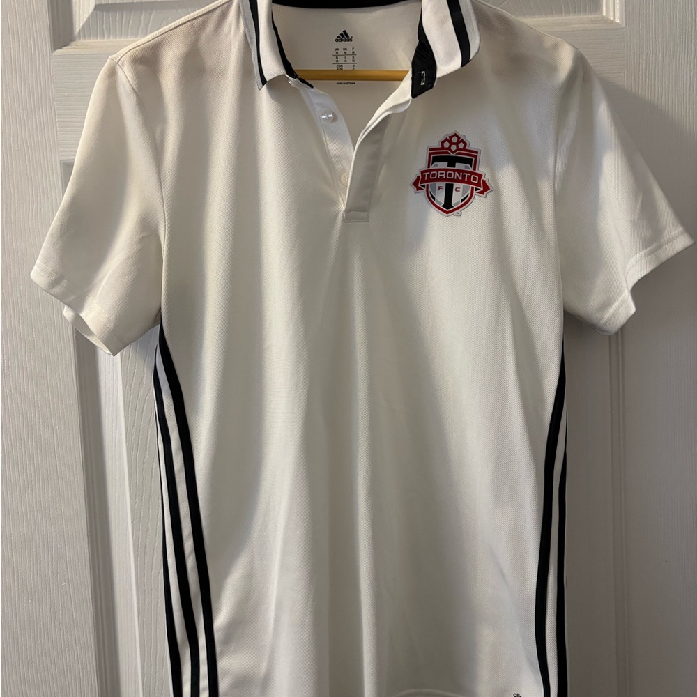 Women’s TFC Adidas White Polo Shirt with Black Stripes
